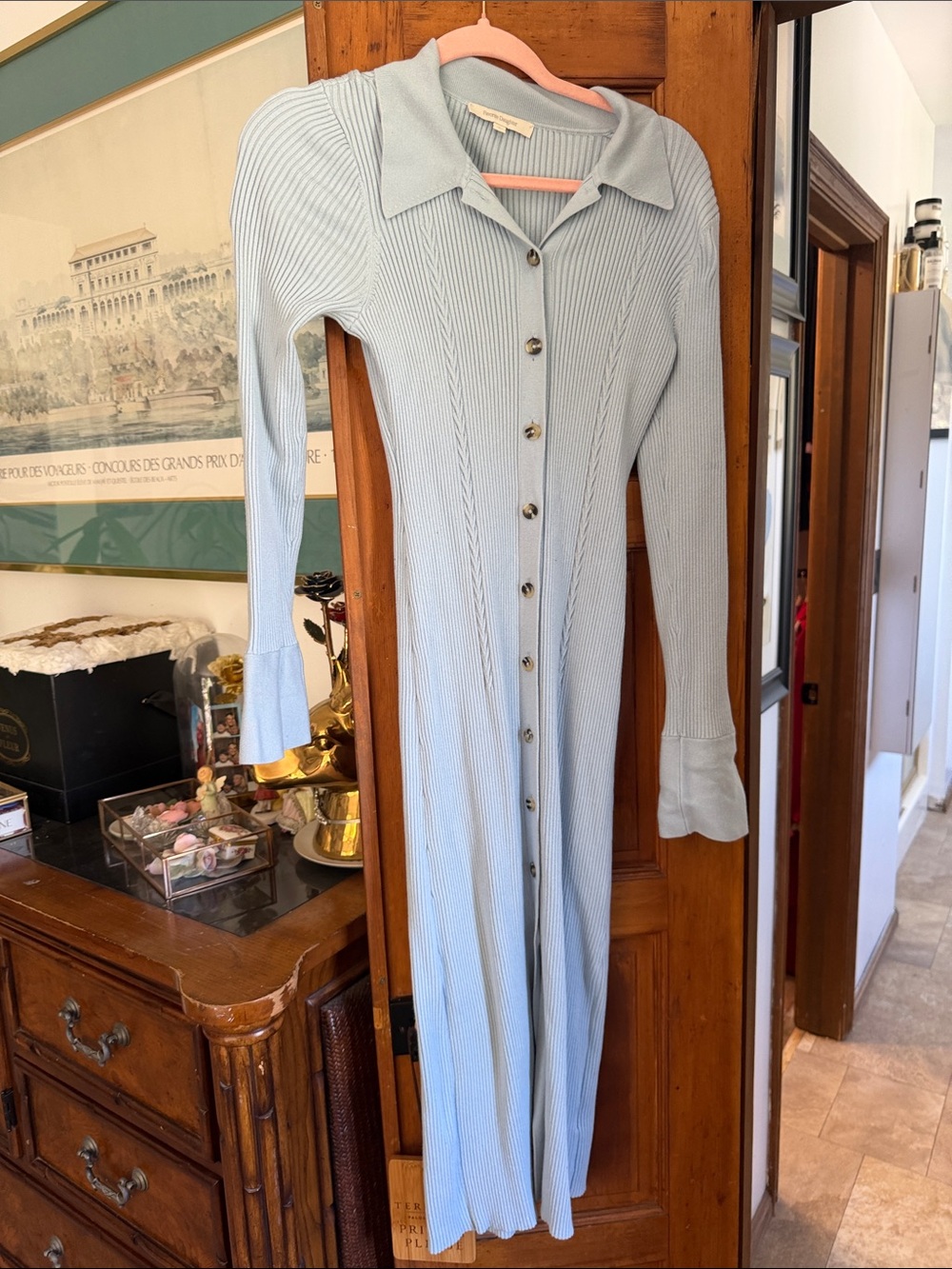 Favorite Daughter Pale Blue Ribbed Button-Down Maxi Dress